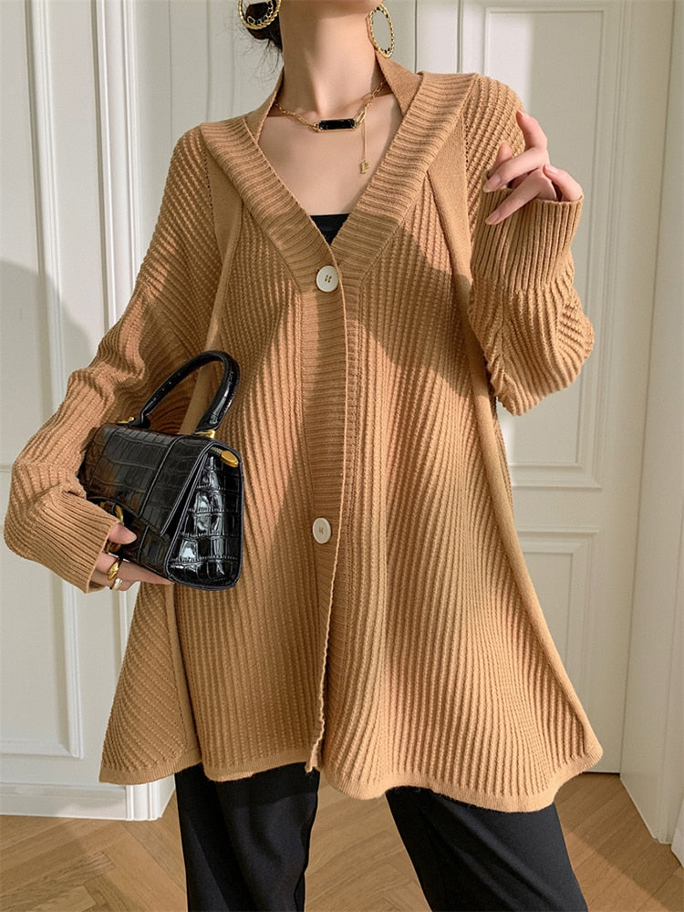 Oversize Loose Fit V-Neck Knitting Sweater Cardigan