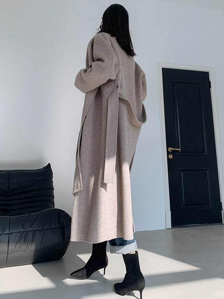 Double-sided Woolen Belt Shawl Scarf Collar Solid Color Coat