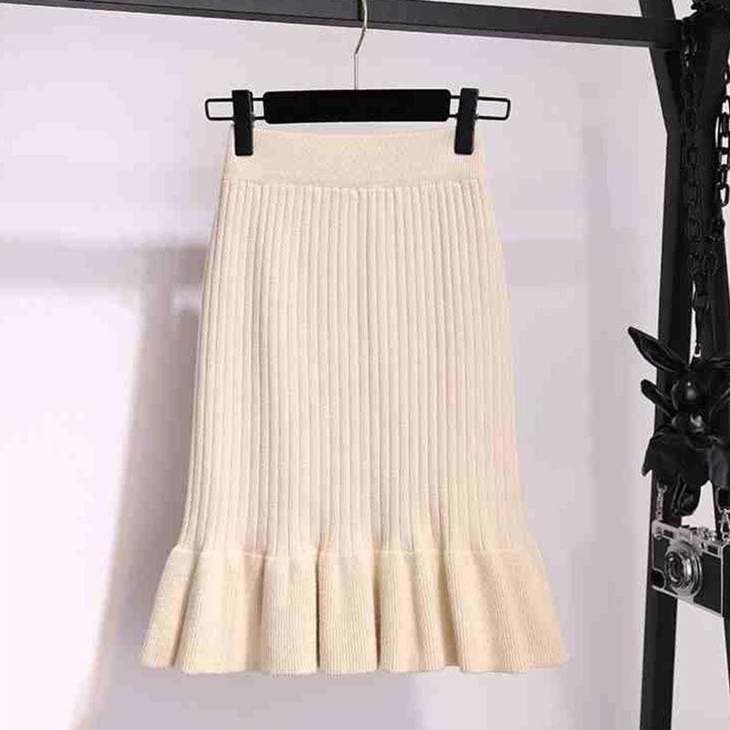Solid Elastic Mermaid Knitting Ribbed Skirt