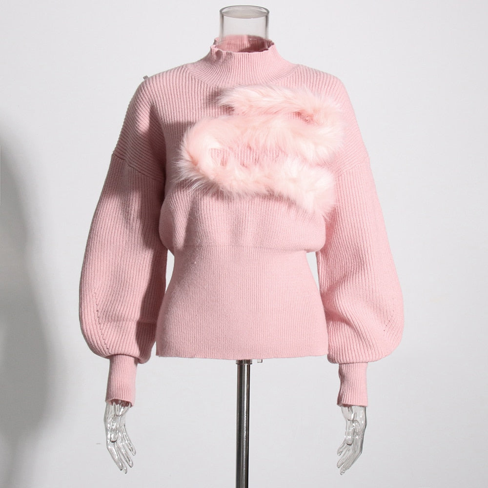 VIVIANNA Patchwork Feather Knitting Sweater