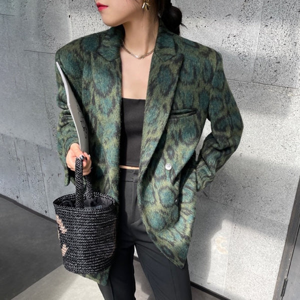 Green Leopard Graphic Blazer