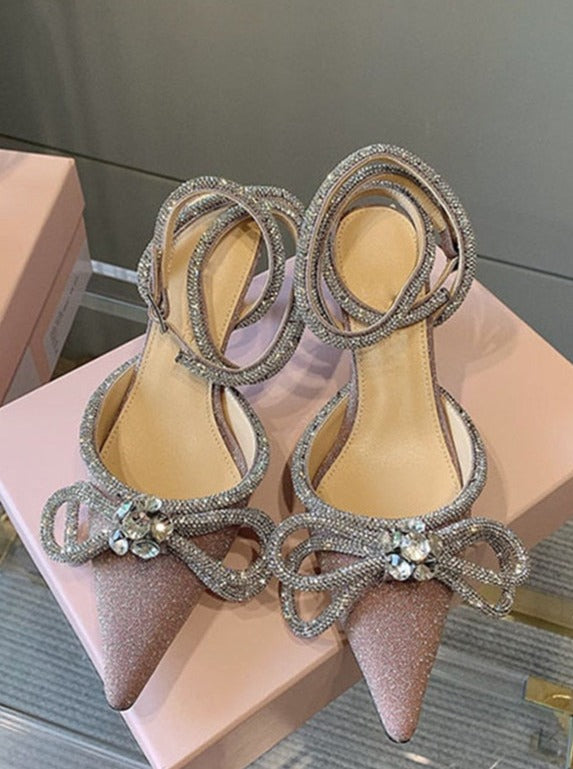Glitter Crystal Ankle strap Rhinestones Bowknot heels