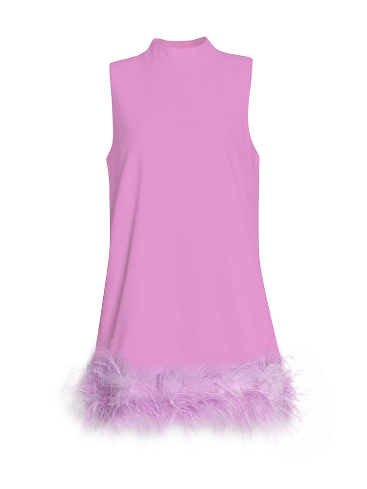 Feather Fur Sleeveless Loose Tassel Dresses
