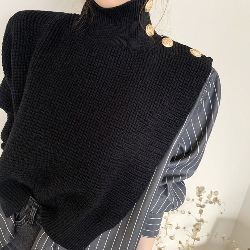 Patchwork Print Striped  Turtleneck Sweaters