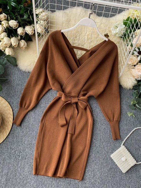 Knitted Sweater Long Batwing Sleeve
