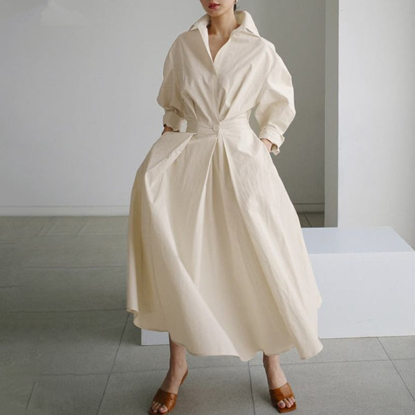 Shirt Turndown Neck Maxi Dress