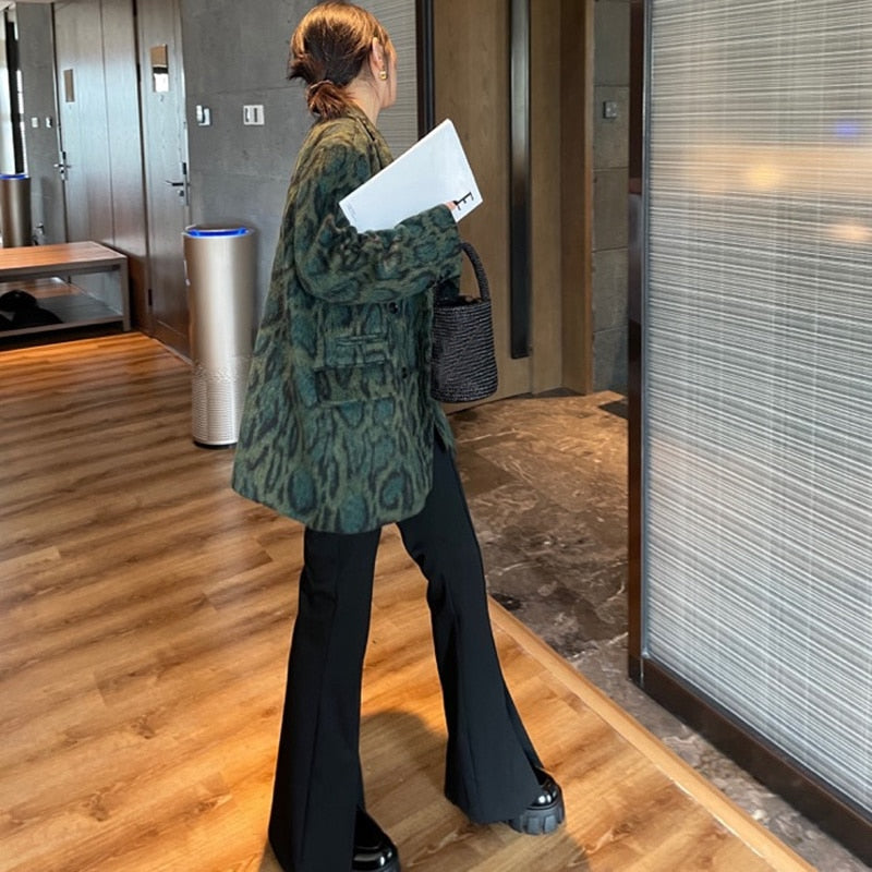Green Leopard Graphic Blazer