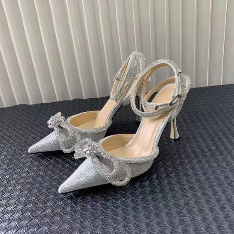 Glitter Crystal Ankle strap Rhinestones Bowknot heels