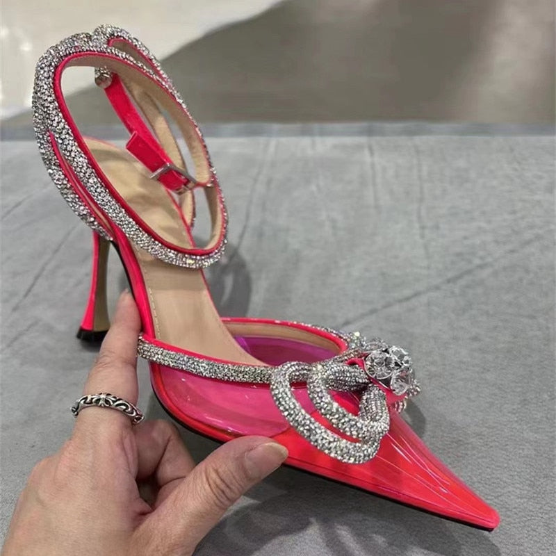 Glitter Crystal Ankle strap Rhinestones Bowknot heels