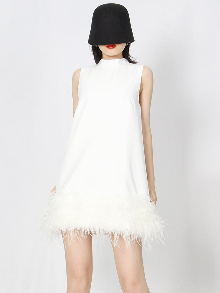 Feather Fur Sleeveless Loose Tassel Dresses