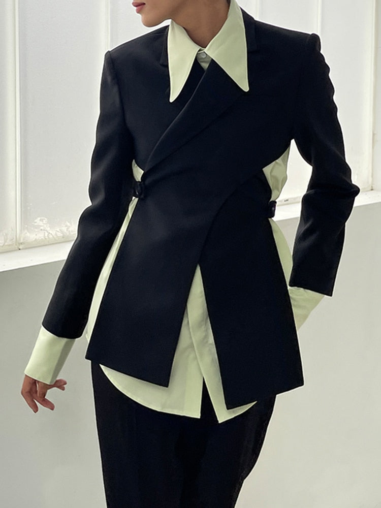 VIVIANNA Irregular Backless Hem Solid Blazers