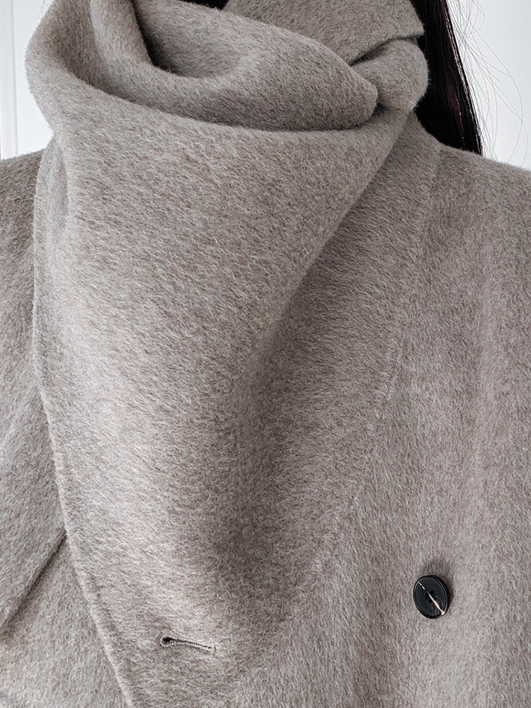 Double-sided Woolen Belt Shawl Scarf Collar Solid Color Coat