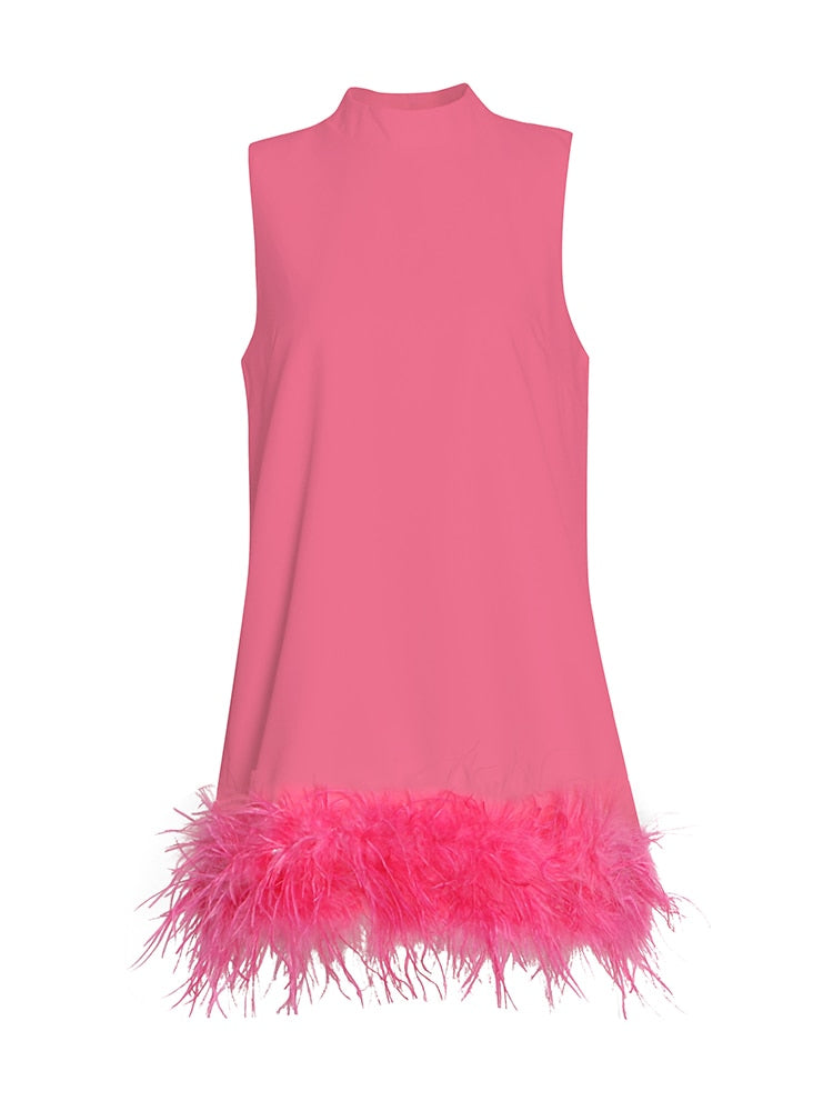 Feather Fur Sleeveless Loose Tassel Dresses