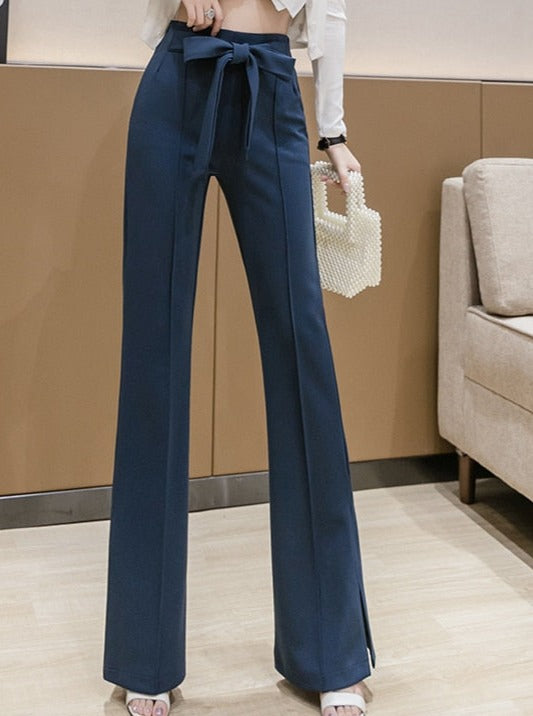Elastic High Waist Bow Tie Casual Pants