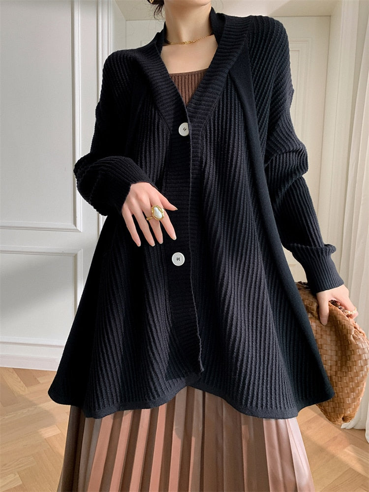 Oversize Loose Fit V-Neck Knitting Sweater Cardigan