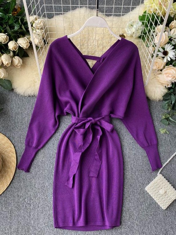 Knitted Sweater Long Batwing Sleeve