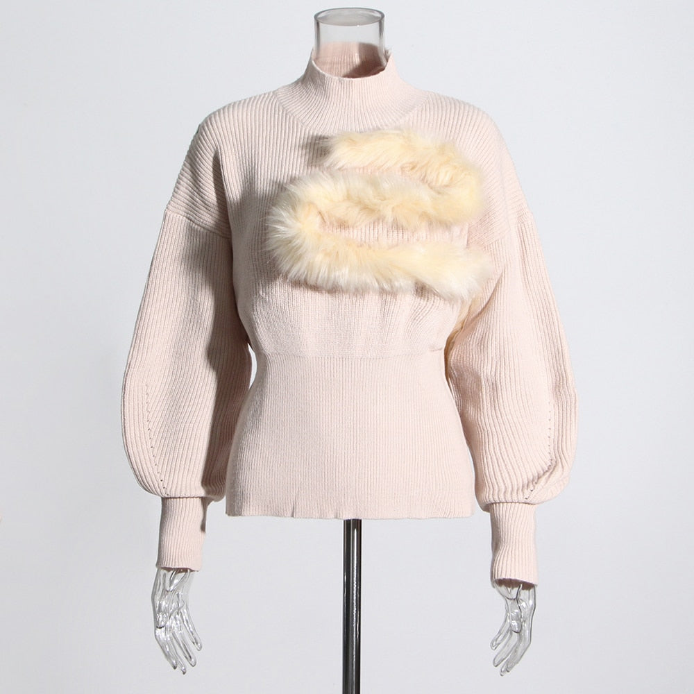 VIVIANNA Patchwork Feather Knitting Sweater
