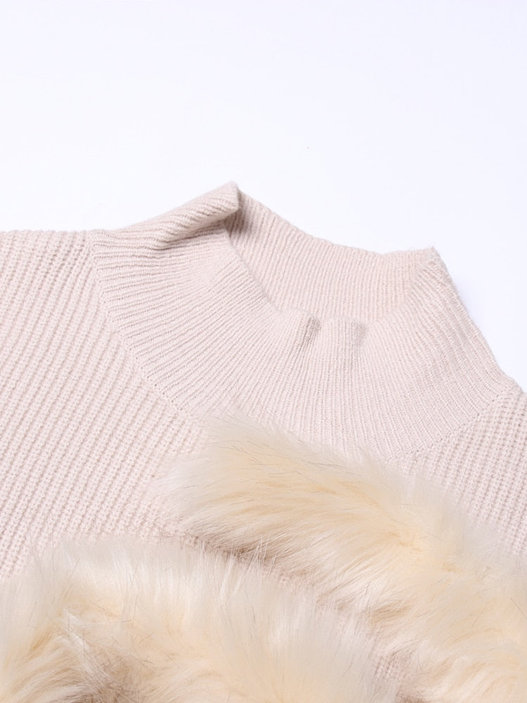 VIVIANNA Patchwork Feather Knitting Sweater