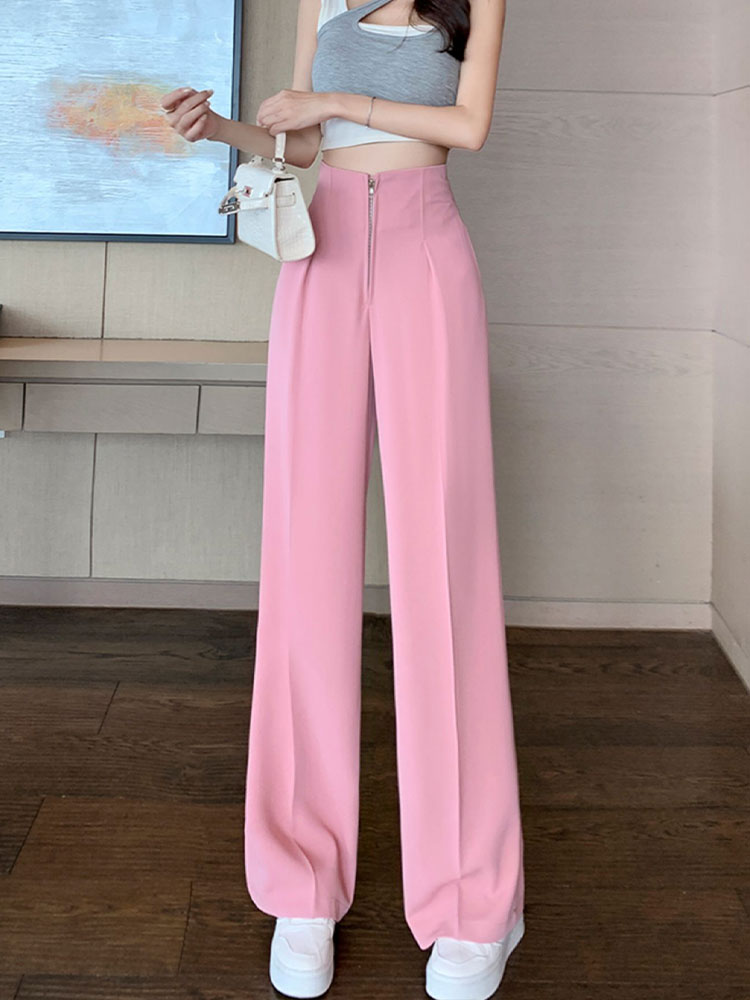 High-Waist Zipper Loose Drape Versatile Pants