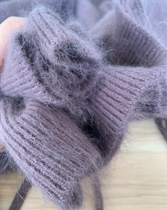 V-Sweet Gauze Patchwork Off Shoulder Bandage Knitted Sweater
