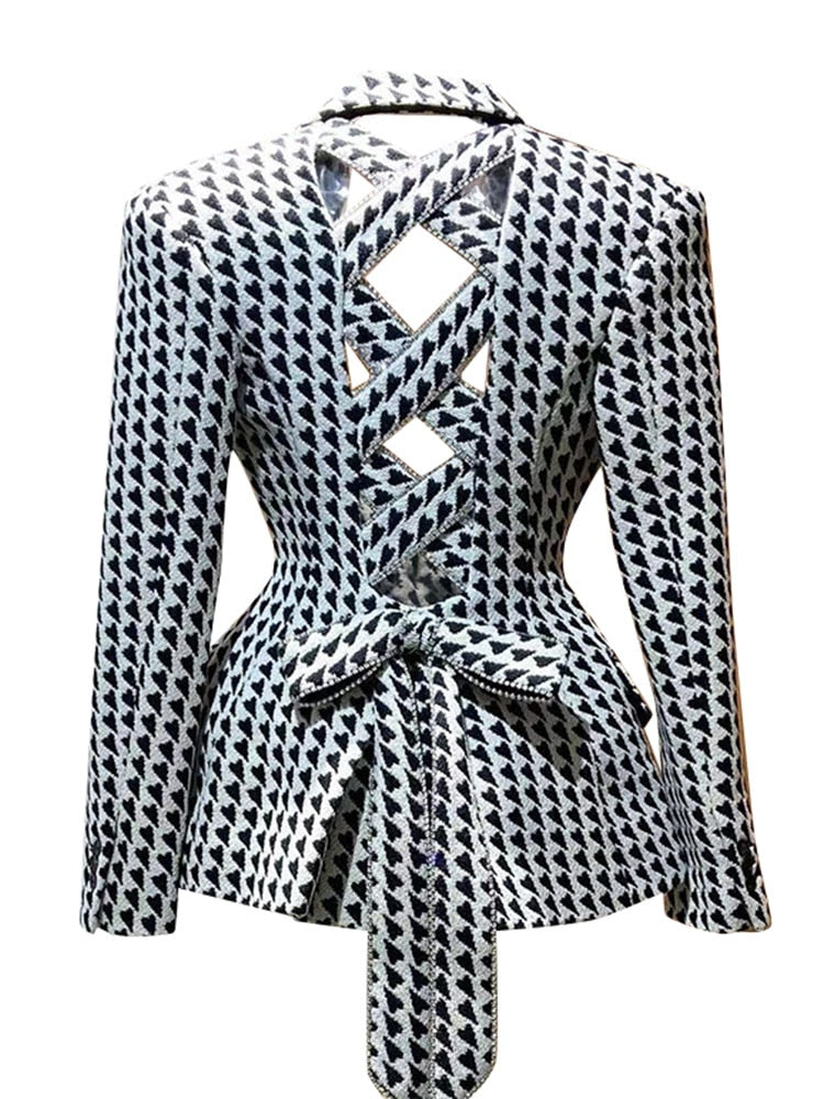 VIVIANNA Back Bow Tie Lace Cut Out Blazer