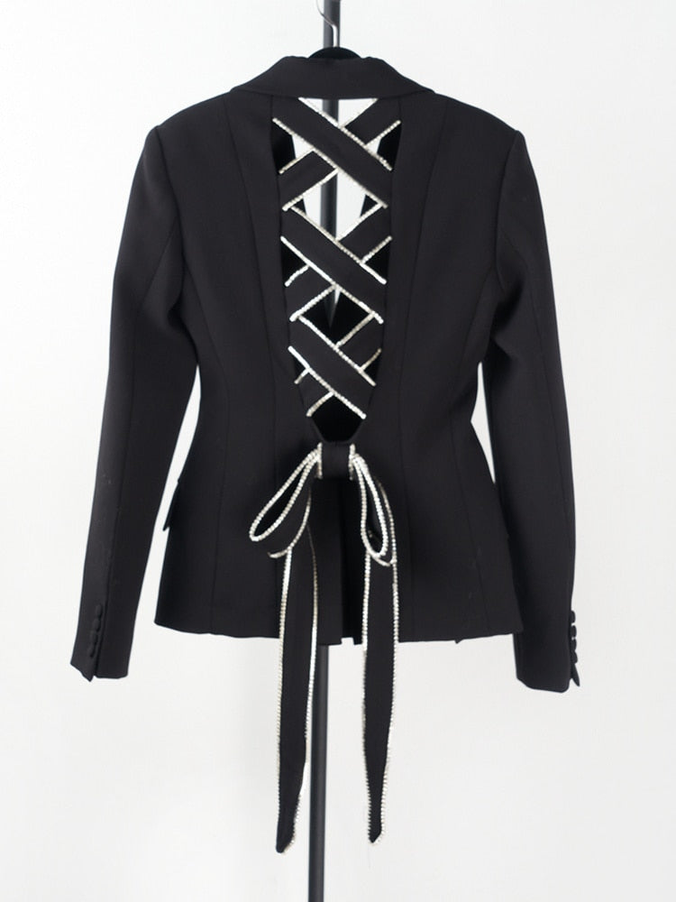 VIVIANNA Back Bow Tie Lace Cut Out Blazer