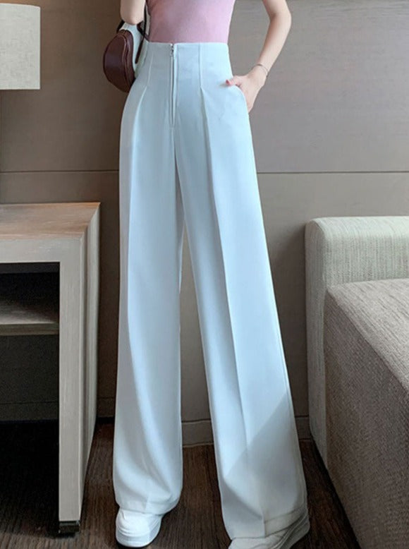 High-Waist Zipper Loose Drape Versatile Pants