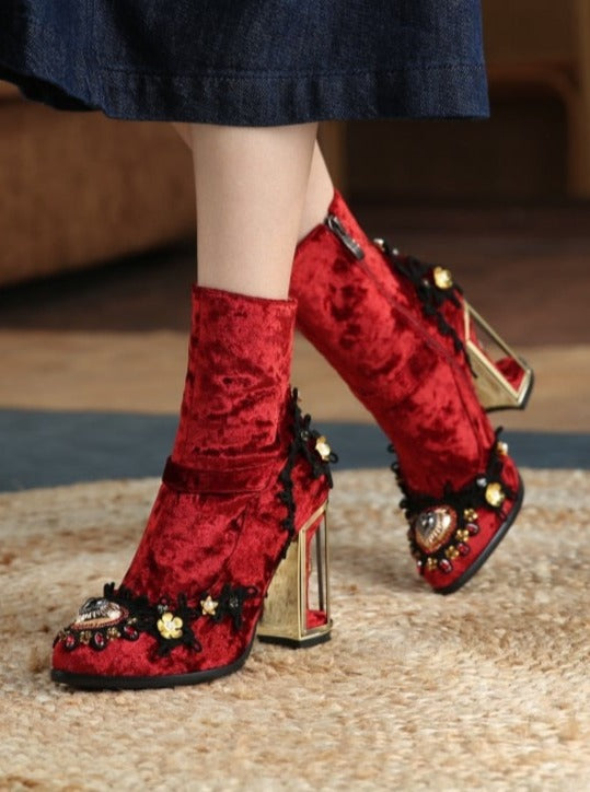 VIVID GARDEN Bird Cage High Heels Ankle Boots
