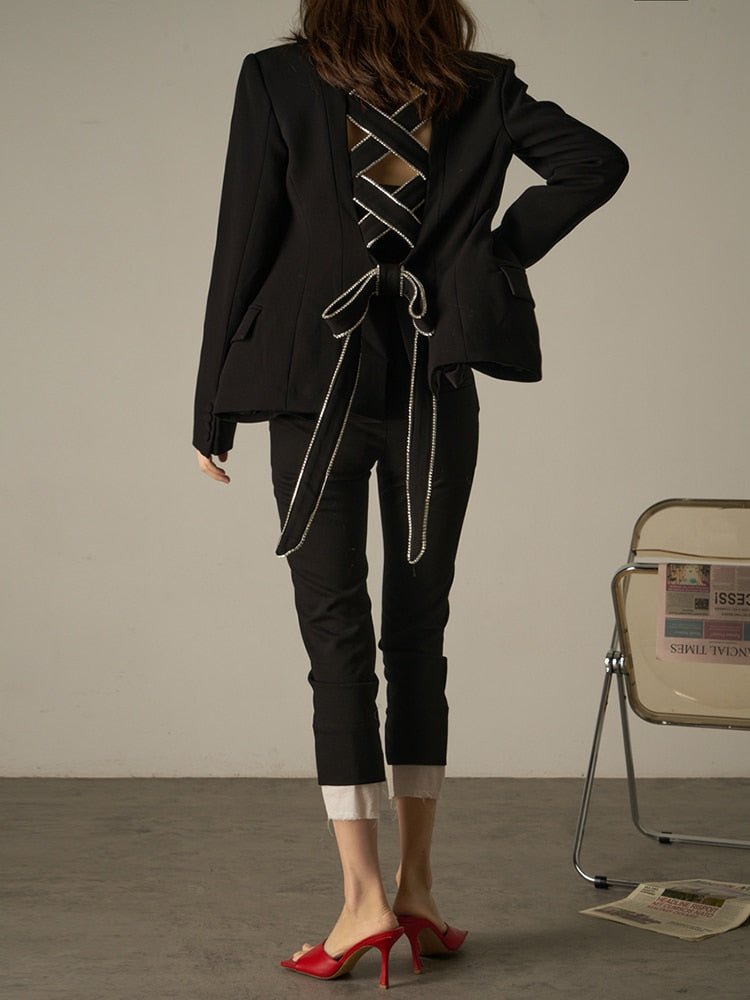 VIVIANNA Back Bow Tie Lace Cut Out Blazer