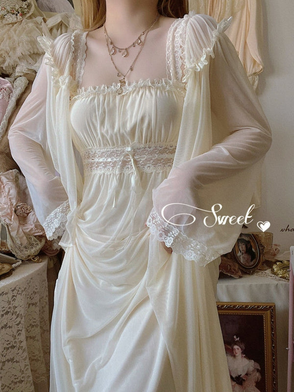 Sweet Angel Dream Vintage Fairy Lace Patchwork Strap Chiffon Mesh Long Dress