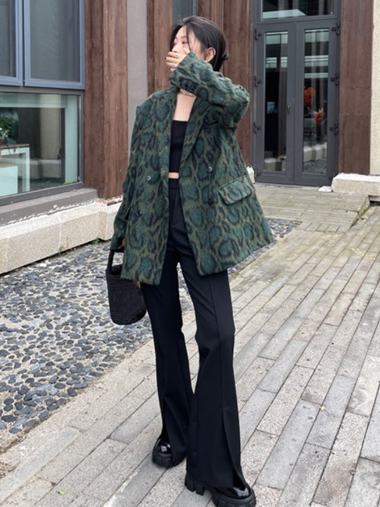 Green Leopard Graphic Blazer