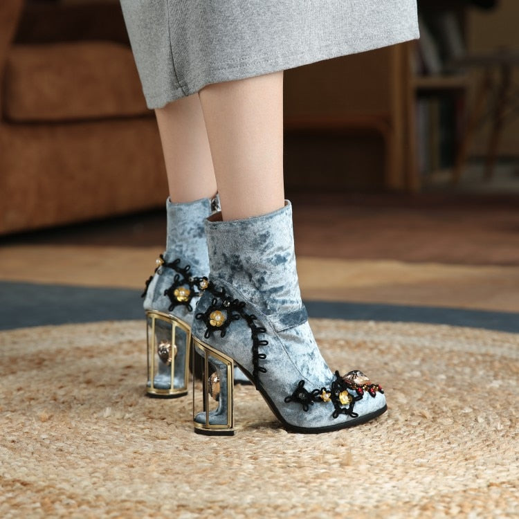 VIVID GARDEN Bird Cage High Heels Ankle Boots