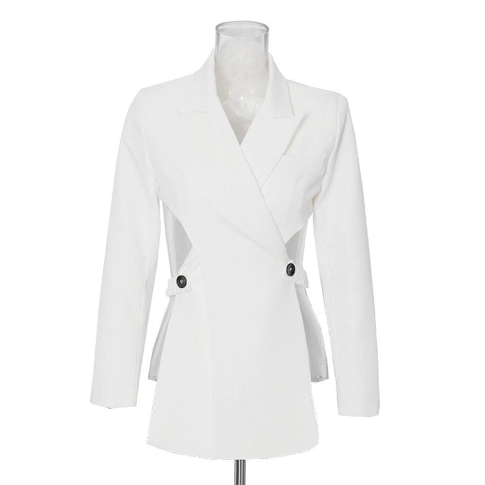 VIVIANNA Irregular Backless Hem Solid Blazers