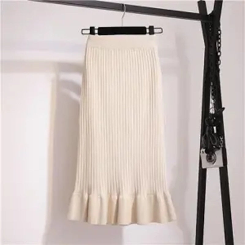 Solid Elastic Mermaid Knitting Ribbed Skirt