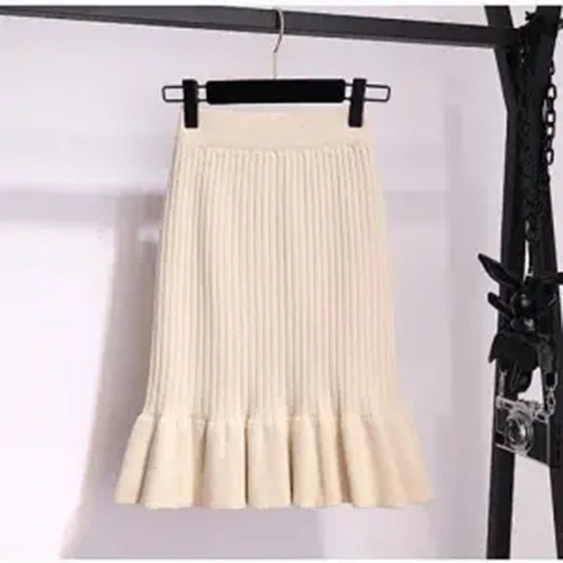 Solid Elastic Mermaid Knitting Ribbed Skirt