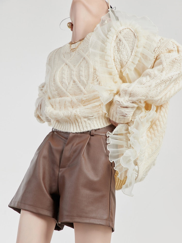 Hole Hollow Out Patchwork Mesh Knitting Sweater