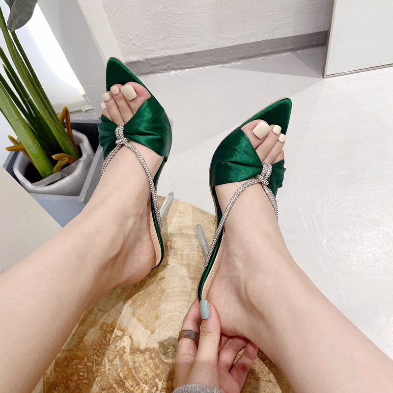 Crystal Pointed Toe Transparent Perspex Stiletto High Heels