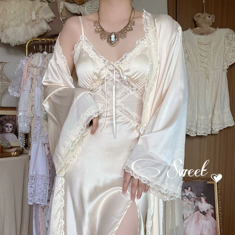 Sweet Angel Dream Long Strap Split Patchwork Lace Dress