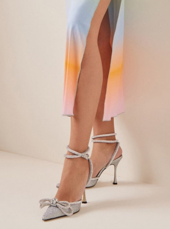 Glitter Crystal Ankle strap Rhinestones Bowknot heels