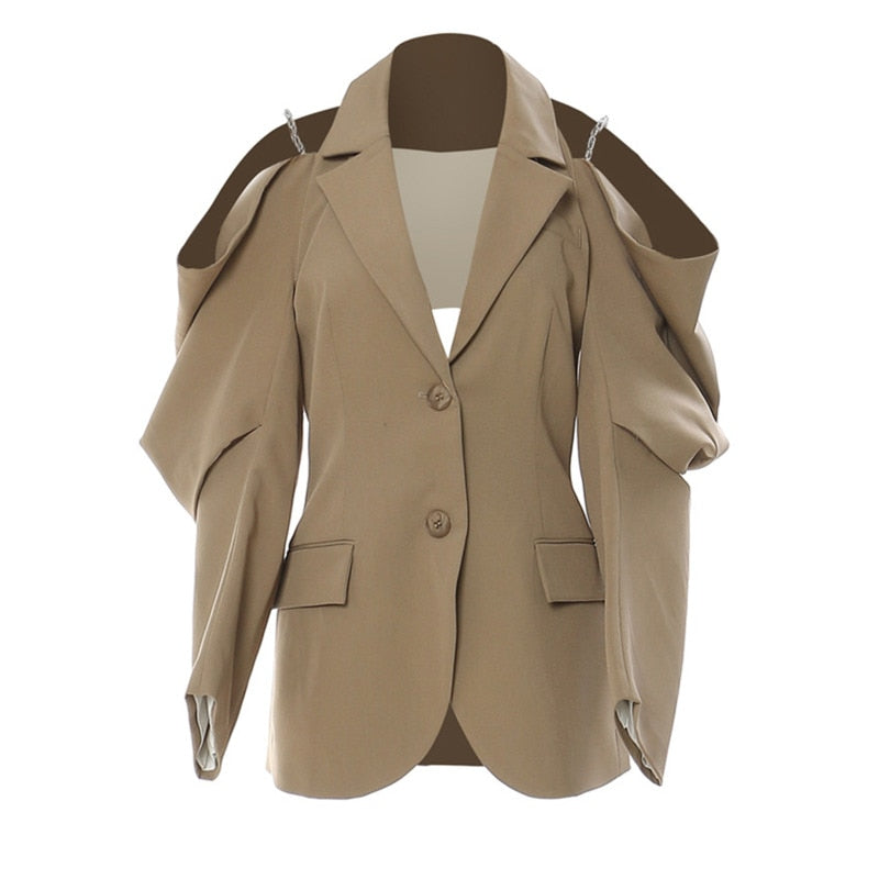 New Lapel Off Shoulder Chain Big Size Blazer