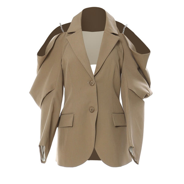 New Lapel Off Shoulder Chain Big Size Blazer