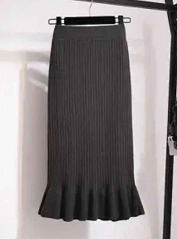 Solid Elastic Mermaid Knitting Ribbed Skirt