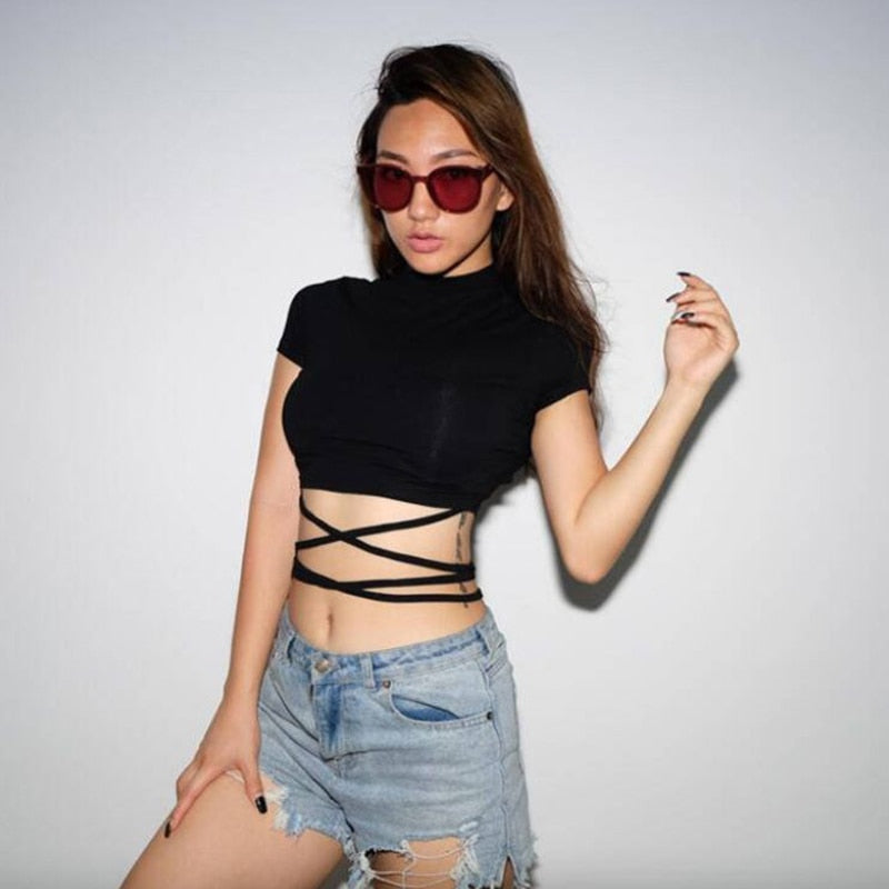 Bandage Crop Tops Short Sleeve Tees