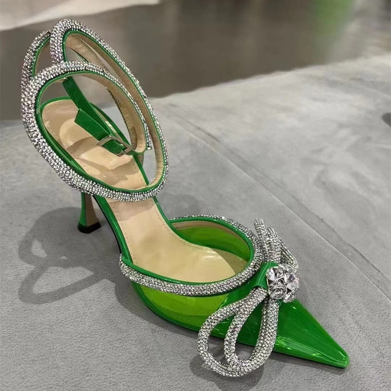 Glitter Crystal Ankle strap Rhinestones Bowknot heels