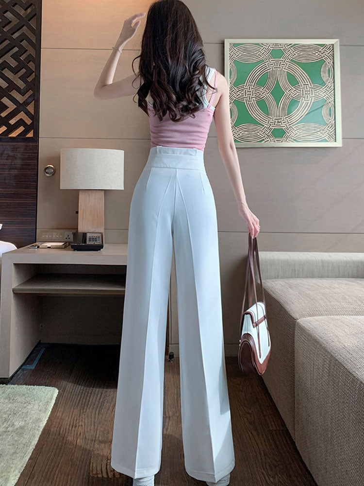 High-Waist Zipper Loose Drape Versatile Pants