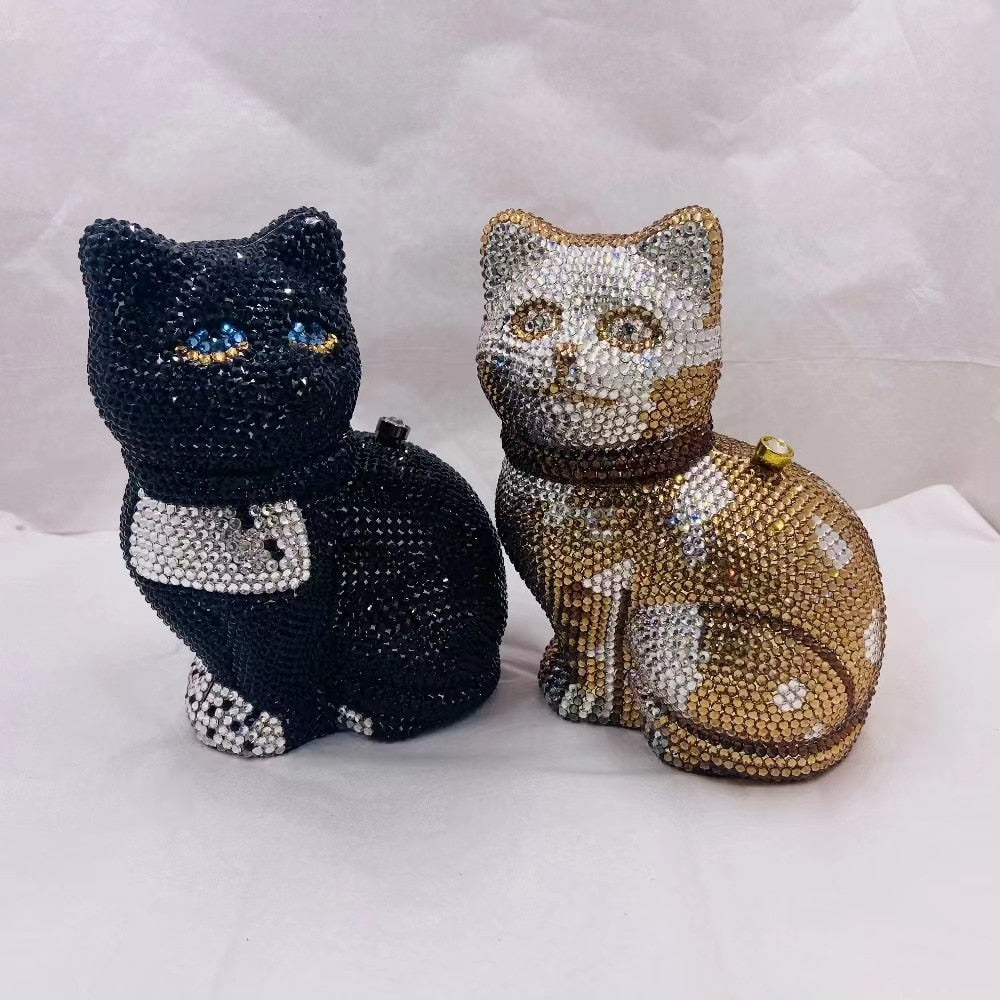 Cutie Cat Shape Crystal Evening Clutch