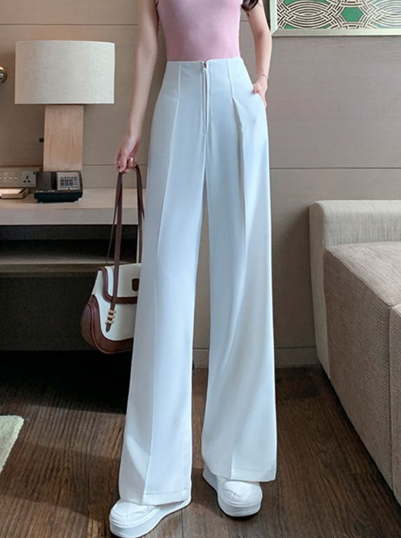 High-Waist Zipper Loose Drape Versatile Pants