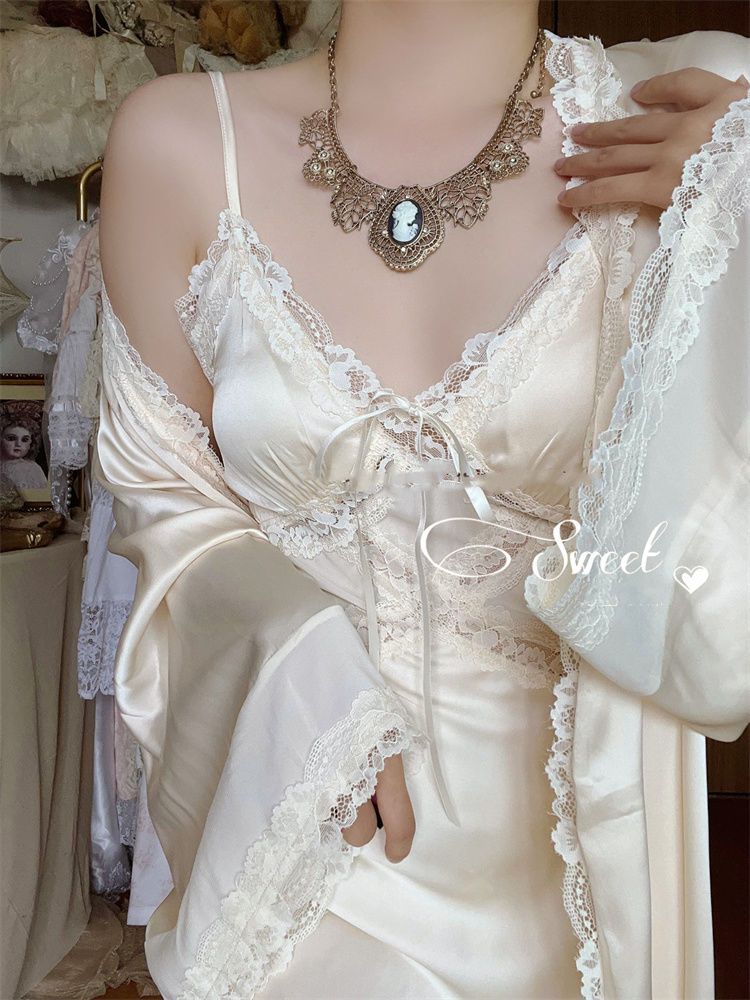 Sweet Angel Dream Long Strap Split Patchwork Lace Dress