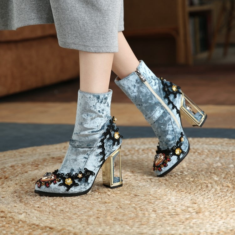 VIVID GARDEN Bird Cage High Heels Ankle Boots