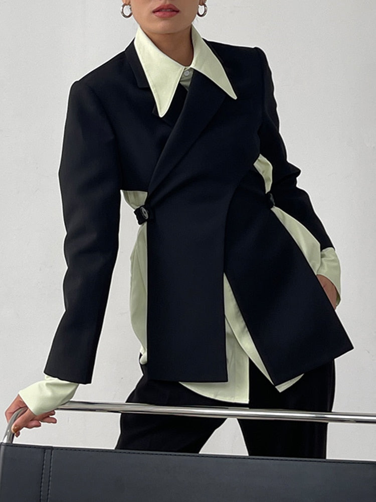 VIVIANNA Irregular Backless Hem Solid Blazers